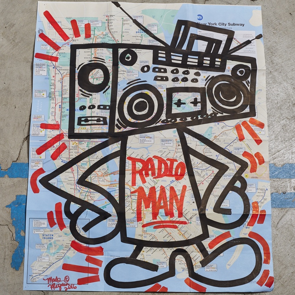Mark Alequin ‘Radio Man’ NYC Metro Subway Map Graffiti Art